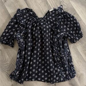 Ulla Johnson Navy Floral Blouse